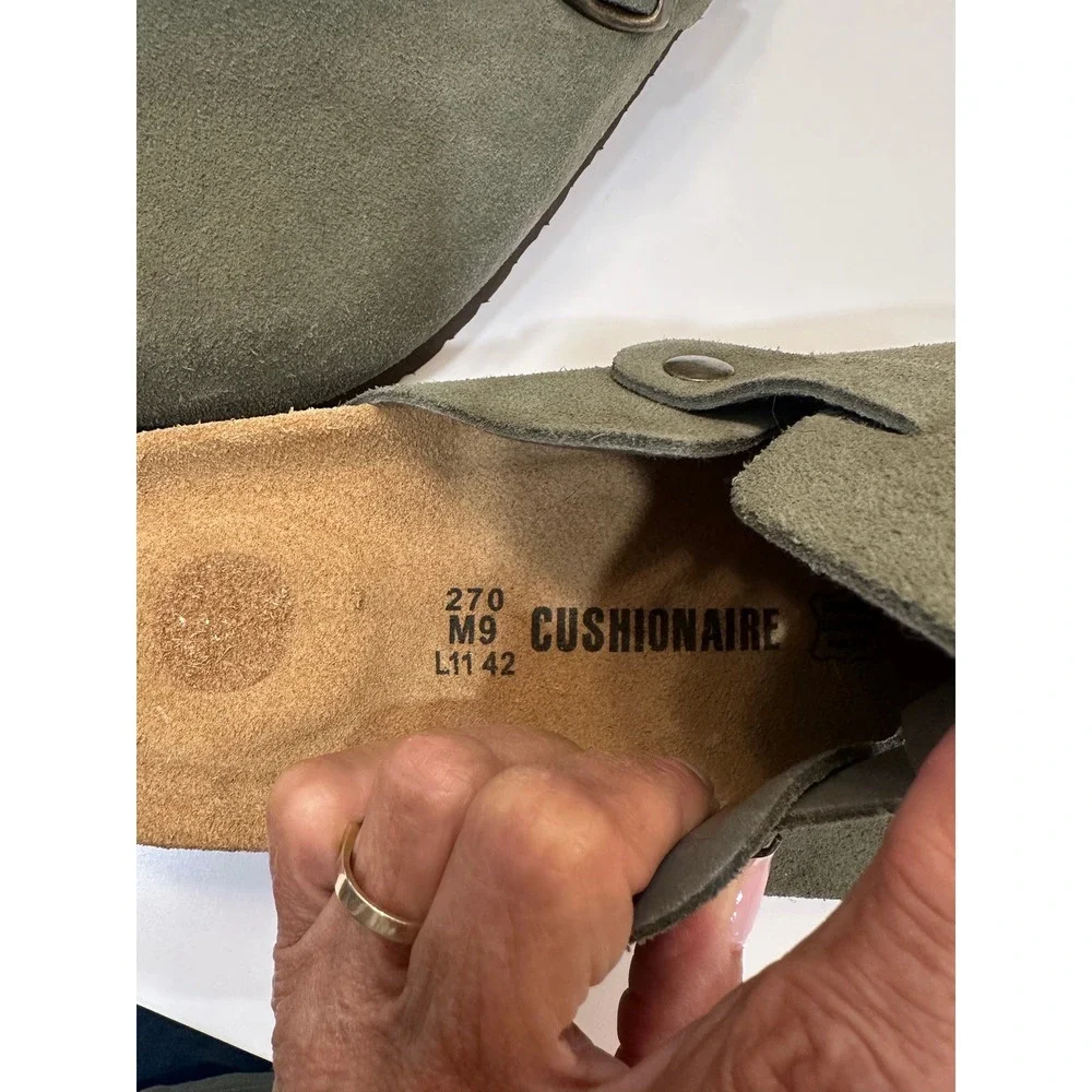 Cushionaire Lane Sage Green Suede Cork Footbed Clogs Mules Mens 9 Womens 11